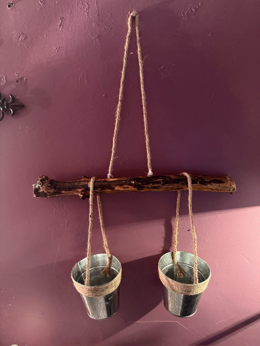 Rustic Hanging Double Planter - Natural Wood & Galvanized Buckets